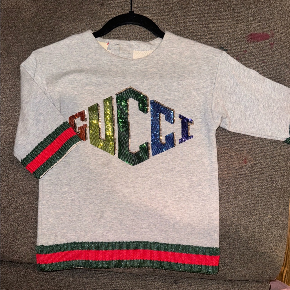 Gucci Trainer Sweater Gray Multicolor Cotton Hologram Gray x Multicolor size 6